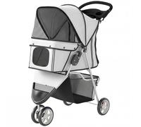PawHut Poussette pour Chien 4 Roues, Chariot Pliable avec Auvent Réglable, Panier de Rangement, 77x44x102cm, Gris
