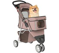 PawHut Poussette pour Chien 4 Roues, Chariot Pliable avec Frein, Auvent Réglable, Panier de Rangement, Porte-Gobelet, pour Petit Chiens et Animaux Agés, 77x44x102cm, Café