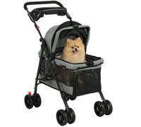 Poussette pour chien - PawHut - 4 roues fenêtres en maille laisses de sécurité coussin amovible - polyester - 73x50x96cm - gris