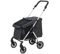 PawHut Poussette pour chien 4 roues légère et pliable, coussin lavable, laisse de sécurité, fenêtre à mailles multiples, gris