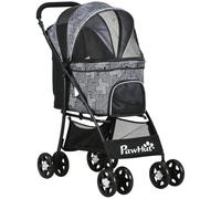 PawHut Poussette pour chien à roues universelles pour petites races, Gris | Poussette pour animaux, Frein