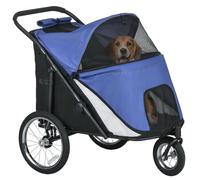 PawHut Poussette pour chien avec fenêtres mesh jusqu'à 30 kg bleu | Poussette pliable pour chat avec laisse de sécurité, grandes roues en caoutchouc, tissu Oxford.