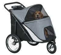 PawHut Poussette pour chien avec fenêtres mesh jusqu'à 30 kg gris | Poussette pliable pour chat avec laisse de sécurité, grandes roues en caoutchouc, tissu Oxford.