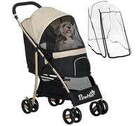 PawHut Poussette pour chien avec housse de pluie pliable pour petits animaux Kaki