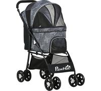 PawHut poussette pour chien, buggy pliable pour chien, trolley pour chien avec coussin, buggy pour chat, poussette pour chat avec 4 roues, fenêtre en filet, espace de rangement pour petits chiens, cha