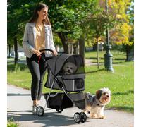 PawHut Poussette pour chien Chariot pour Chiens & Chats jusqu'à 10 kg 75 x 45 x 97 cm Gris foncé