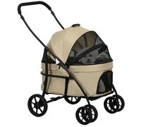 PawHut Poussette pour Chien et Chat 2 en 1 Pliante Chariot pour Chat Chiots avec nacelle Amovible, Coussin, Laisse de sécurité, jusqu'à 10 kg, Acier 81 x 68 x 98,5 cm, Kaki
