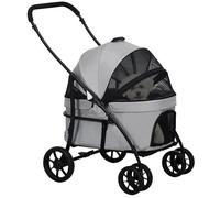 PawHut Poussette pour chien et chat 2 en 1 pliante chariot pour chat chiots avec nacelle amovible, coussin, laisse de sécurité, jusqu'à 10 kg, acier 81 x 68 x 98,5 cm, gris