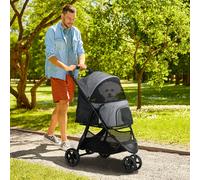 PawHut Poussette pour chien Haustierwagen, pliable, housse de pluie, 2 laisses de sécurité, 83cm x 55cm x 101cm, Gris + Noir