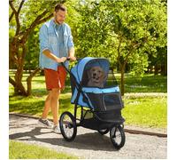 PawHut poussette pour chien jogging 3 roues pliable en polyester bleu avec panier, frein et pare-soleil