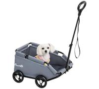 PawHut Poussette pour Chien Pliable à 4 Roues Tige Réglable 4 kg Gris | Poussette Chien Pliable, Sac de Rangement, Coussin Lavable, pour Animaux