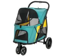 PawHut Poussette pour chien pliable buggy jusqu'à 20kg avec coussin, fenêtres en maille, poche arrière, 92 x 63 x 95 cm Vert foncé
