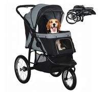 PawHut Poussette pour chien pliable pour races moyennes et petites, Gris | Jogger, Poussette pour animaux, Roues en caoutchouc, Coussin lavable