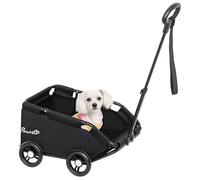 PawHut Poussette pour chien, poussette chien pliable à 4 roues, avec tige de poussée réglable, sac de rangement, coussin lavable, pour animaux jusqu'à 4 kg, noir