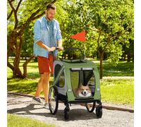 PawHut Poussette pour chiens 2 en 1, Remorque pour vélo pour chiens, pliable, imperméable, pour chiens jusqu'à 20 kg, Vert