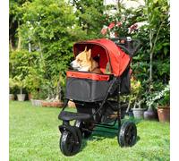 PawHut Poussette pour Chiens avec 3 Roues Fenêtres en Maille Panier de Rangement et Sangles de Sécurité 109,5x57,5x106,5 cm Rouge