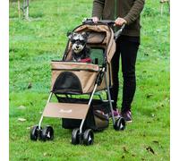 PawHut Poussette pour Chiens de Petite Taille et Mini Pliable avec Panier et Porte-gobelet, 75x46x94 cm, Marron