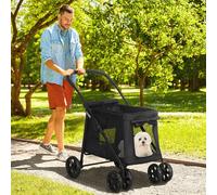 PawHut Poussette pour Chiens incl. Coussin, 3 Poches Latérales, pliable, chariot pour chiens, 102 cm x 62 cm x 105 cm, Noir