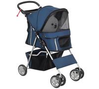 PawHut Poussette pour chiens jusqu'à 10 kg, chariot pliable pour animaux de compagnie, 75x45x97 cm, bleu foncé