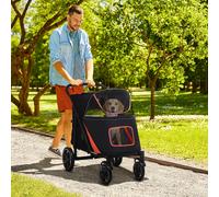 PawHut Poussette pour Chiens Pliable avec Ouvertures à Fermeture à Glissière et Fenêtres en Filet, 112x65x100 cm, Rouge et Noir