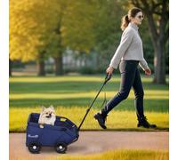 PawHut Poussette pour Chiens Pliable avec Sac et Coussin, en Acier et Tissu Oxford, 53x45x28 cm, Bleu Foncé