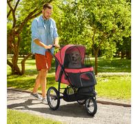 PawHut Poussette pour Chiens, pliable, protection solaire, fenêtre en filet, panier de rangement, Rouge, 111 x 58 x 107 cm