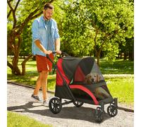 PawHut Poussette pour chiens, poussette pliante pour grands chiens, chariot pour animaux de compagnie avec 4 roues, cordons de sécurité, freins, noir