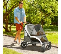 PawHut Poussette pour chiens, Poussette pour chiens pliable pour grands chiens, Chariot pour animaux de compagnie avec 4 roues, Laisses de sécurité, Freins, Gris foncé