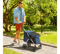 PawHut Poussette pour chiens, Transport léger et pliable pour petits chiens, coussin lavable, fenêtre en filet, Bleu foncé