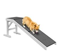 PawHut Rampe d'accès pour chiens en bois avec tapis antidérapant pour chiens de petite, moyenne et grande taille, 152 x 40 x 50 cm, blanc et gris