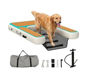 PawHut Rampe d'Eau Gonflable pour Chien, Surface Antidérapante en EVA, Anneaux D, Cordes, Pompe, Sac de Rangement, Rampe Gonflable pour Chien jusqu'à 100kg, 151x102x15cm, Orange