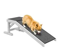 PawHut Rampe pour Animaux de Compagnie avec Tapis antidérapant échelle pour Animaux de Compagnie Rampe pour Chiens jusqu'à 30 kg Bois de pin Polyester Blanc+Gris 125 x 40 x 35,5 cm