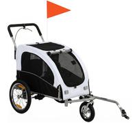 PawHut Remorque 2-en-1 pour vélo & jogging Poussette pliable pour petits et moyens chiens jusqu'à 20 kg, Blanc