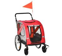 PawHut Remorque à vélo pour Chien Convertible Jogger 2 en 1 pour Animaux avec Drapeau réflecteurs - Rouge