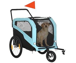 PawHut Remorque de vélo 2 en 1 pour chien avec réflecteurs - Charge maximale : 30 kg - Tissu Oxford - Bleu