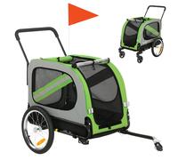 PawHut Remorque de Vélo pour Chiens 2 en 1 Poussette pour Animaux Pliable avec Ceinture de Sécurité Réflecteurs Vert