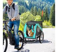 PawHut Remorque pour Animaux, Remorque pour Chien, Remorque à Vélo, Pliable, Housse de Pluie, Acier, Gris+Vert, 130 x 73 x 90 cm