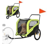 PawHut Remorque vélo 2 en 1 Poussette Grands Chiens avec attelage Vert | Roues 20" à dégagement rapide, chariot vélo pour animaux, pour voyage