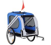 Remorque vélo pour chien animaux pliable 8 réflecteurs drapeau barre attelage inclus acier polyester imperméable max. 30 Kg 130L x 73l x 90H cm bleu