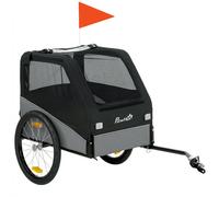 PawHut Remorque Vélo Chien avec Pneus 20", Attache Universelle, Réflecteurs, Drapeau, Laisse, 139x72x88cm, Gris et Noir