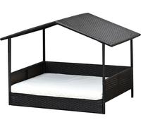 PawHut rotin maison pour chien avec coussin, lit pour chien en forme de maison, niche pour chien en plein air, cadre en acier, plastique, café-marron, 69 x 98 x 70 cm