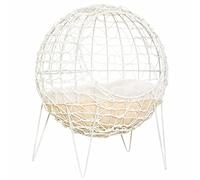 Pawhut rotin Panier pour Chat Niche pour Chat lit pour Chat avec Coussin Design surélevé lit pour Animal crème Blanc Ø45 x 57H cm