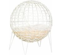 Pawhut rotin panier pour chat niche pour chat lit pour chat avec coussin design surélevé lit pour animal crème blanc Ø45 x 57H cm