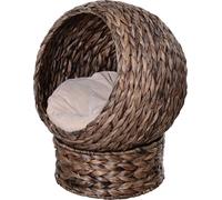 PawHut Panier pour Chat en Jonc de Mer avec Coussin, Lit pour Chat, Lit pour Animaux de Compagnie, 50 cm x 42 cm x 60 cm, Marron + Beige