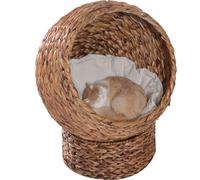 Pawhut Panier pour chat en rotin avec coussin - En jacinthe d'eau - Marron - 50 x 42 x 60 cm