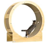 PawHut Roue d'exercice pour chat 91 cm, grande roue de course avec frein sécurisé et tapis de grattage amovible, tapis roulant ultra silencieux, pour perte poids, santé d'animaux de compagnie, naturel
