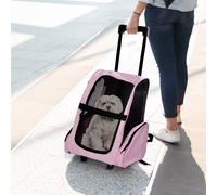 PawHut Sac à Dos de Transport 2 en 1 pour Chiens et Chats avec Poches Latérales, Poignée Télescopique et Roues, 42x25x55cm, Rose