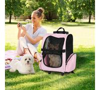 PawHut Sac de transport à roulettes pour chien 2 en 1 trolley chariot poignée téléscopique, sacs rangement 42 x 25 x 55 cm rose