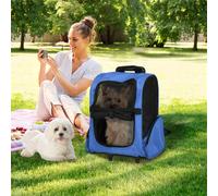 PawHut Sac de transport à roulettes pour chien 2 en 1 trolley chariot poignée téléscopique, sacs rangement 42 x 25 x 55 cm bleu