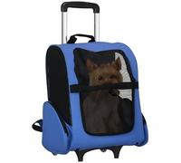 PawHut Sac de Transport à roulettes pour Chien 2 en 1 Trolley Chariot Sac à Dos pour Chien Chat avec poignée téléscopique, Sacs de Rangement, aérations, Attache de sécurité, 42 x 25 x 55 cm, Bleu